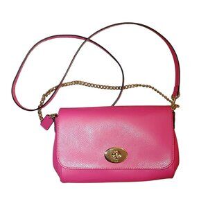 Coach Pink Ruby Dahilia Leather Crossbody Bag Gold Turnlock Closure Chain Strap